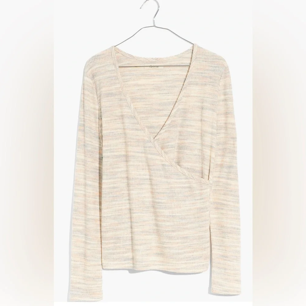 Madewell Women's Space Dye Faux Wrap Long Sleeve Top - Picture 2 of 5